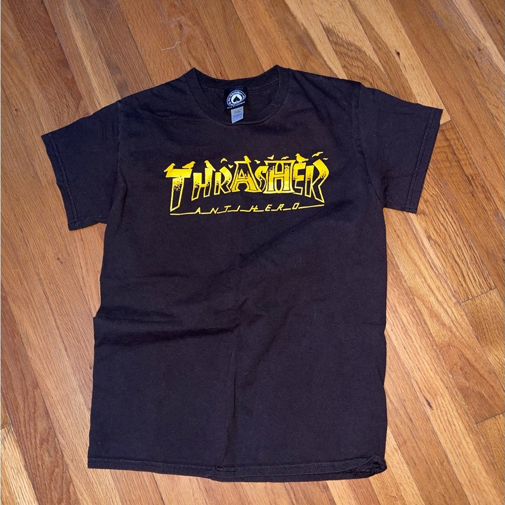 Thrasher brown Tee with Yellow Graphic